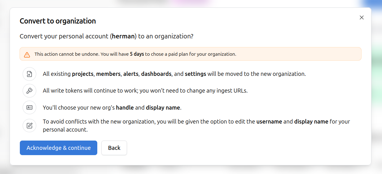 Convert to org modal with main points